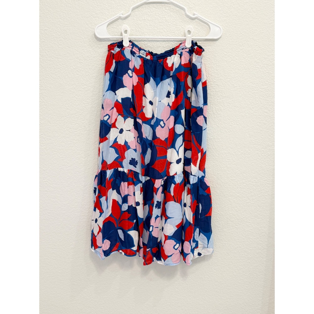 Draper James RSVP Floral Tiered Midi Skirt Blue Red Pink Pockets Womens Medium